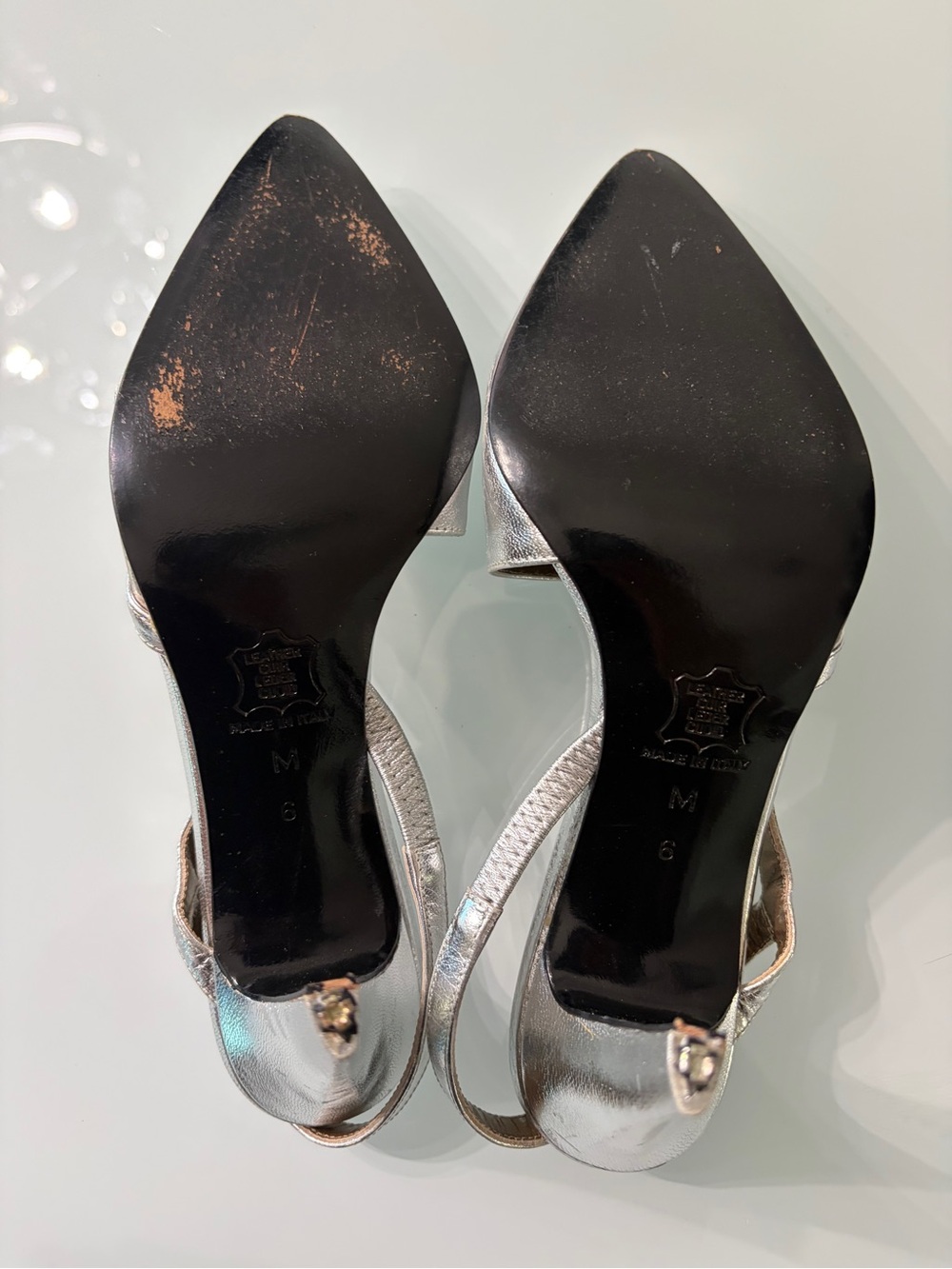Yves Saint Laurent Iridescent Silver Pointed Slingback Pumps - Picture 5 of 8